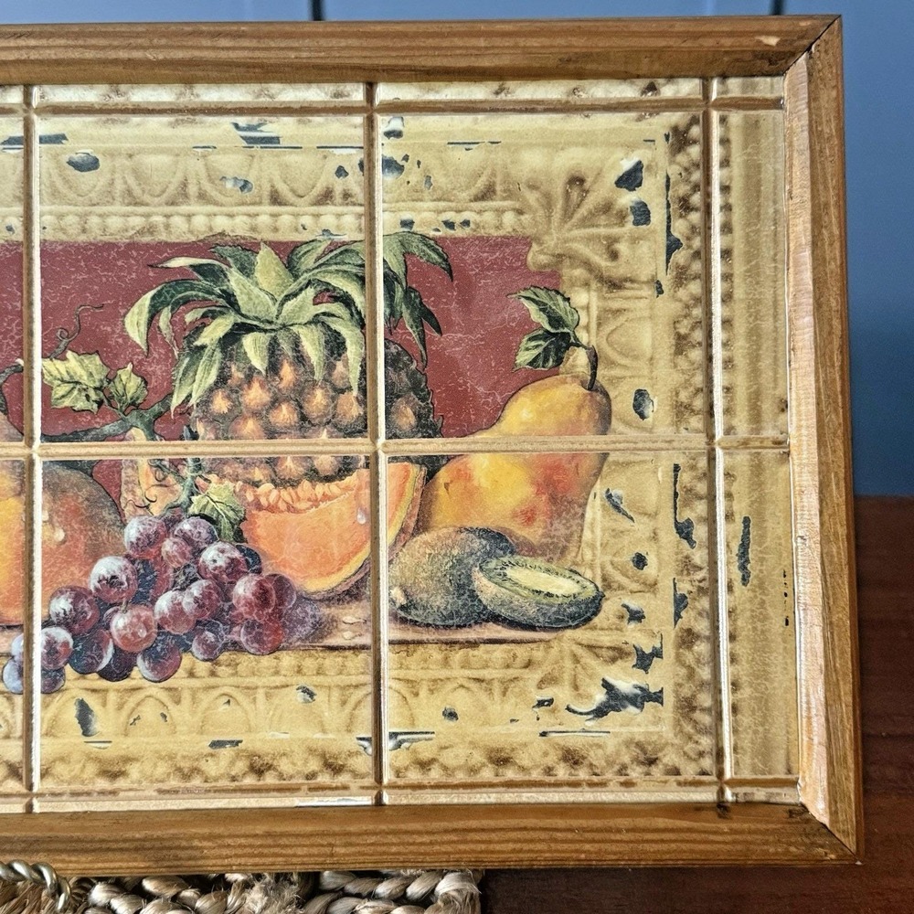 Tuscan Style Framed Fruit Tile Mural 23" x‎ 10" Lemons Apples Grapes Pears Kiwi - Picture 5 of 7